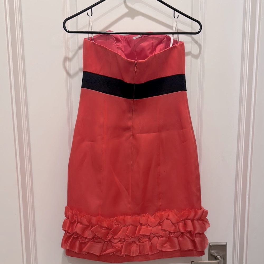 Phoebe Couture Size 2 Pink and Black Ruffled Strapless Mini Dress - Picture 9 of 16